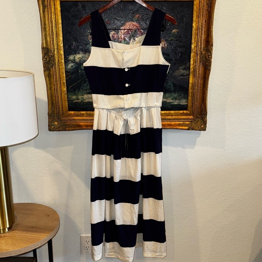 Lanz Originals USA VINTAGE Navy Striped Midi Dress Button Accents Size M - Picture 1 of 10